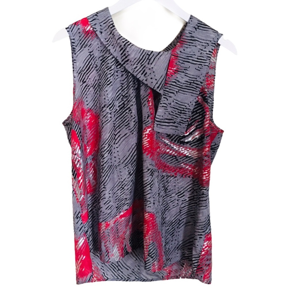 QUINTESSENTIAL Grey Rose Floral Cowl Neck Sleeveless Blouse Large